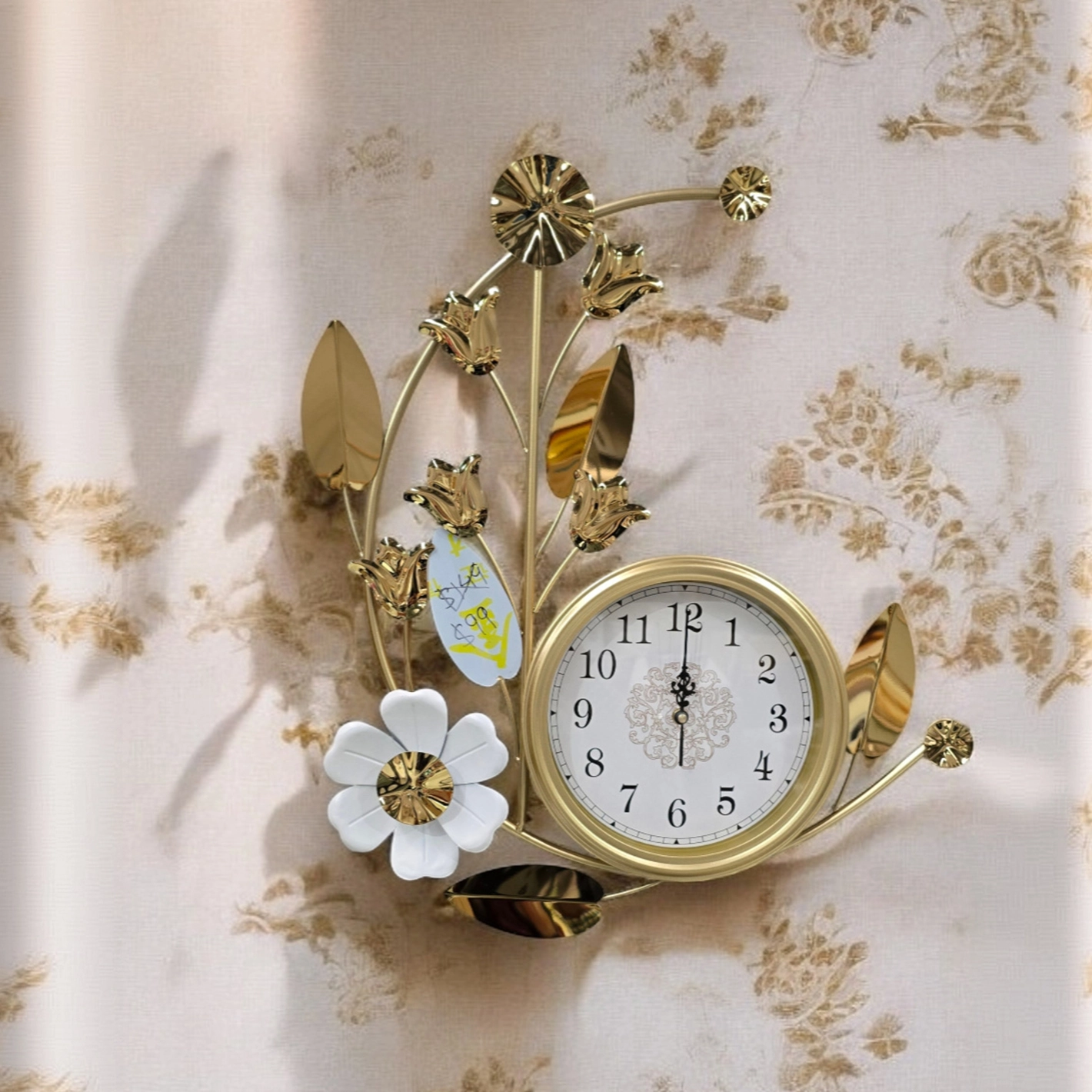 Elegant Floral Vine Wall Clock in Gold Finish